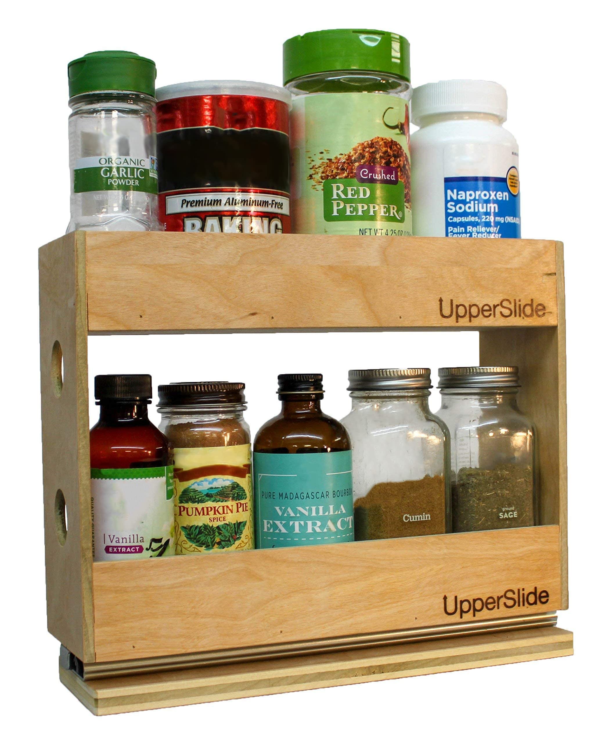 Pull Out Sliding Spice Rack for Kitchen Cabinets - Large Double Tier Organizer for Spices & Condiments (Model US 303DL) | Perfect for Upper Cabinet Storage & Pantry Organization