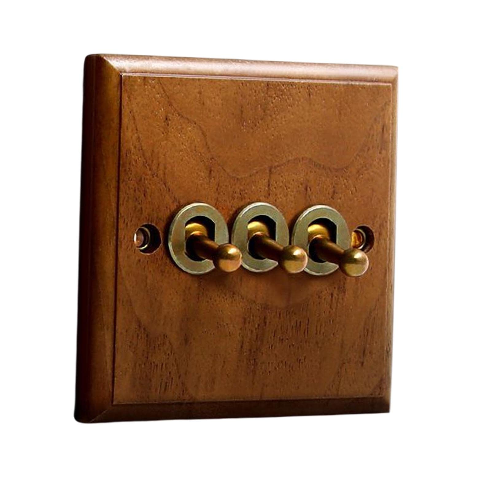 Vintage Walnut Antique Toggle Switch Panel - Classic Concealed Light Switch for Home Improvement (Bedroom, Bathroom, Kitchen) - 3 Openings - Perfect for Rustic & Farmhouse Decor