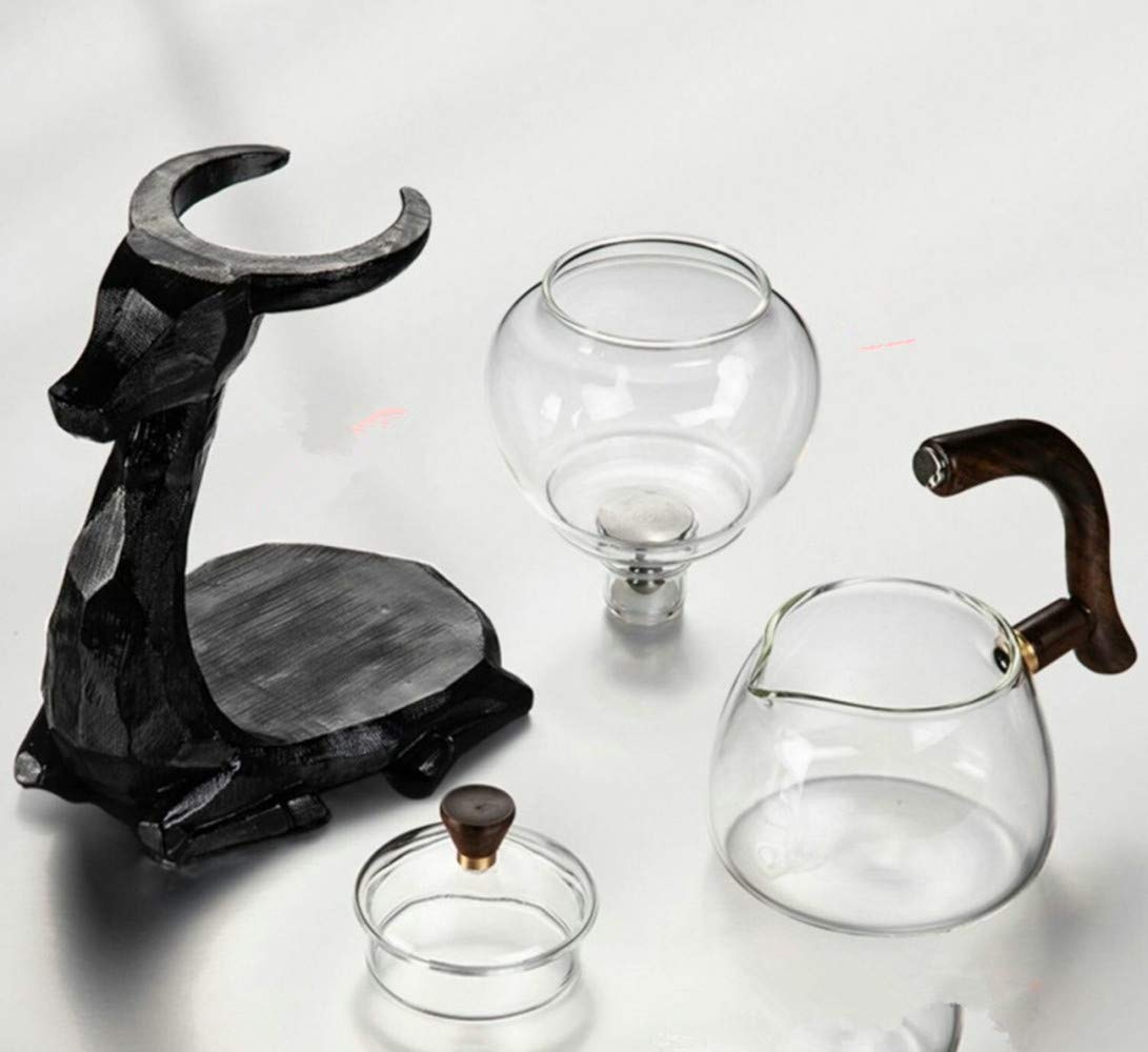 Premium Borosilicate Glass Teapot Set - Heat-Resistant Deer Design Teapot with Infuser - Perfect for Loose Leaf Tea, Herbal Tea & Iced Tea Brewing at Home, Office or Gift Giving (Black)