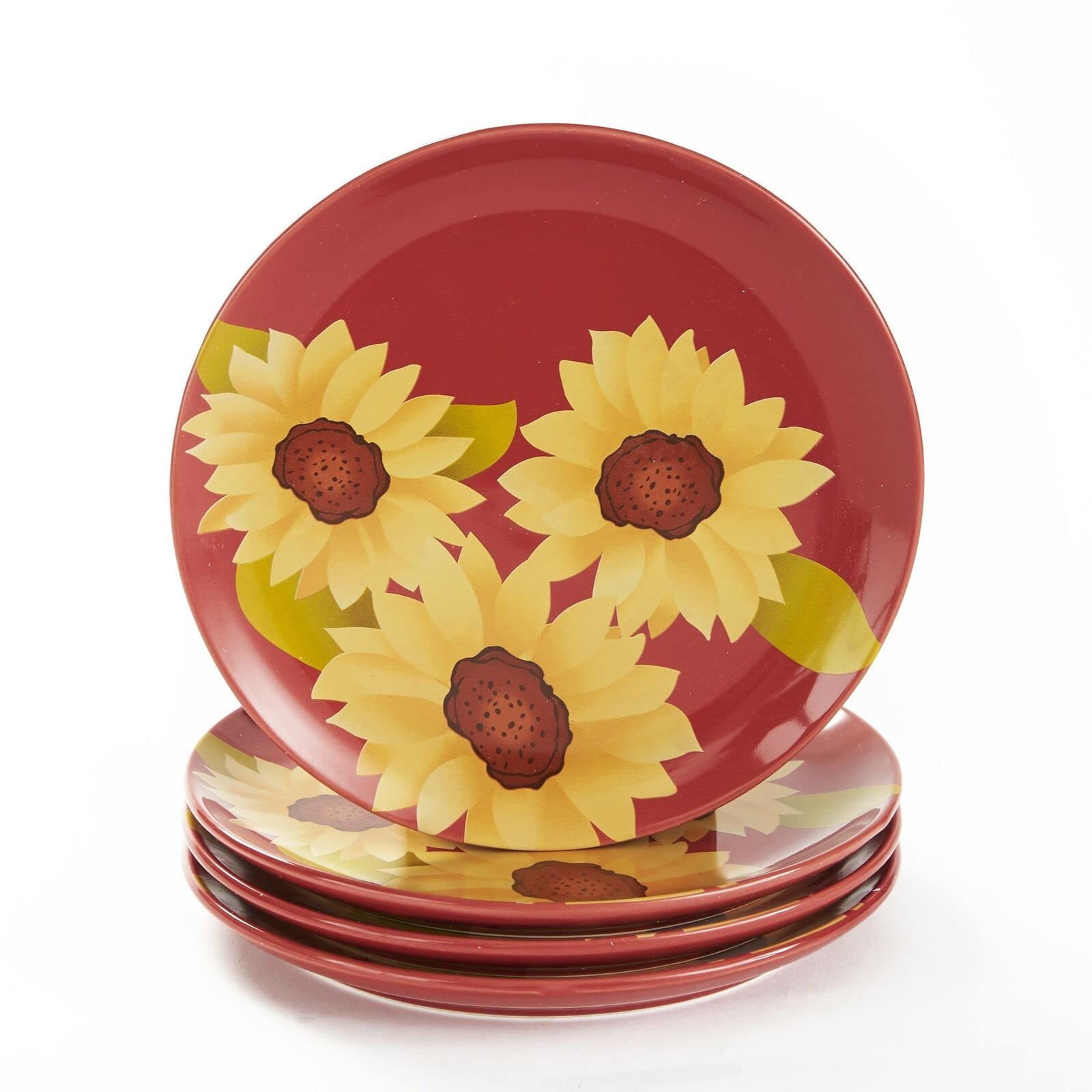 Sunflower Accent Ceramic Salad Plates - Set of 4 - Dishwasher & Microwave Safe - Perfect for Dinner Parties, Picnics, and Everyday Dining