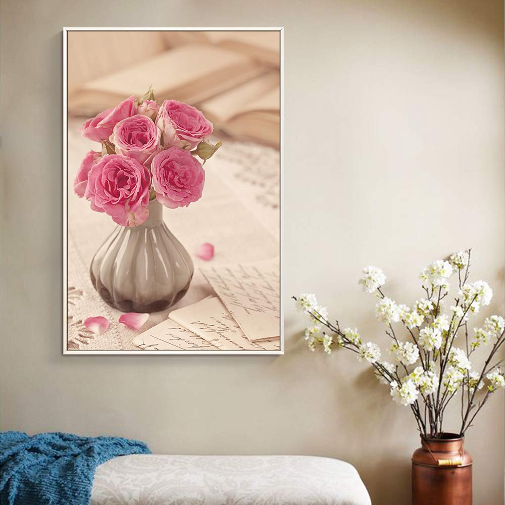 Floating Framed Canvas Wall Art - Retro Flower Print for Living Room & Bedroom Decor - Ready to Hang 24x36 Inches - Perfect for Home, Office & Gift Giving