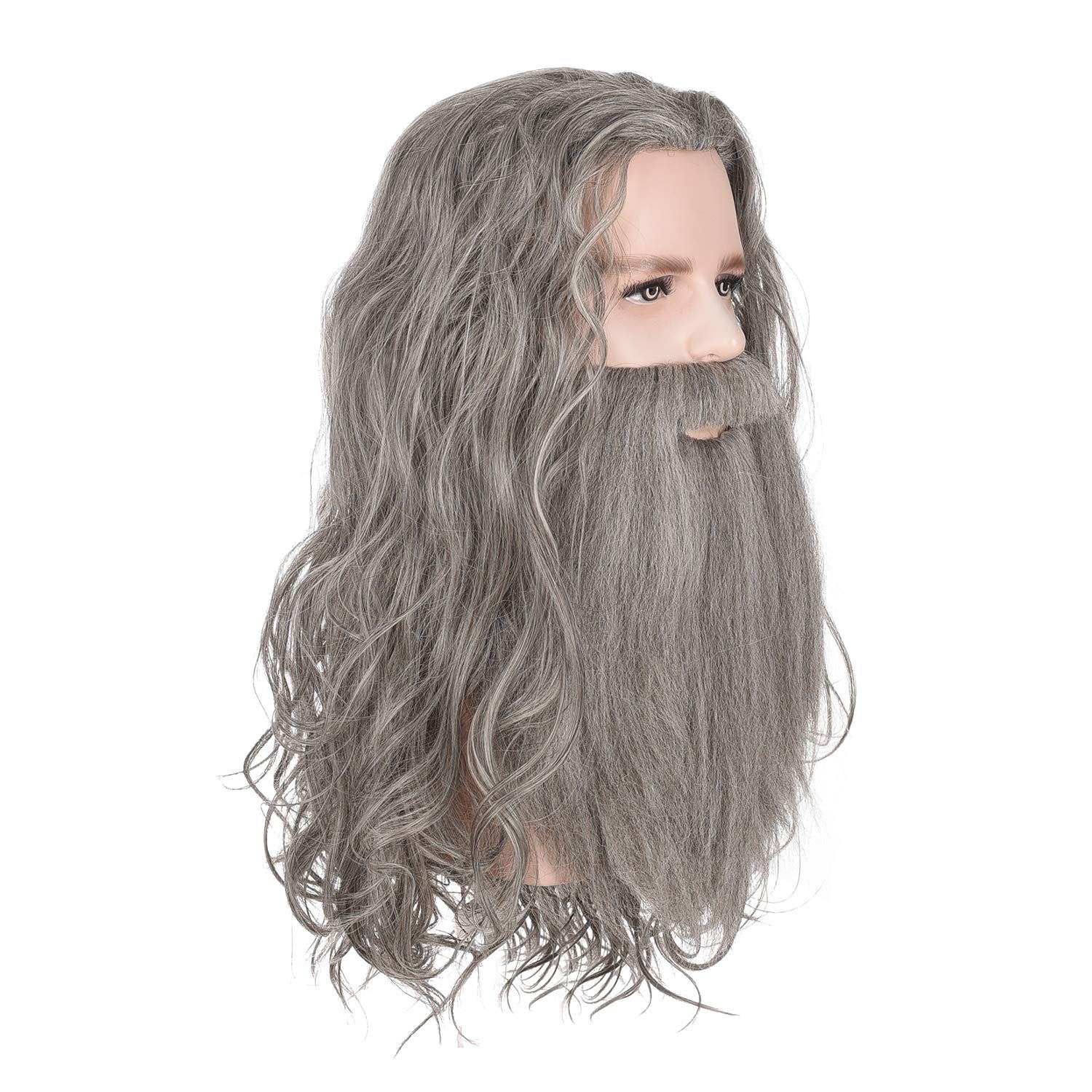 Men's Long Wavy Beard Wig for Halloween & Costume Parties - Realistic Fake Beard & Mustache Set (1 Pack) - Perfect for Cosplay, Theatrical Performances, and Theme Parties