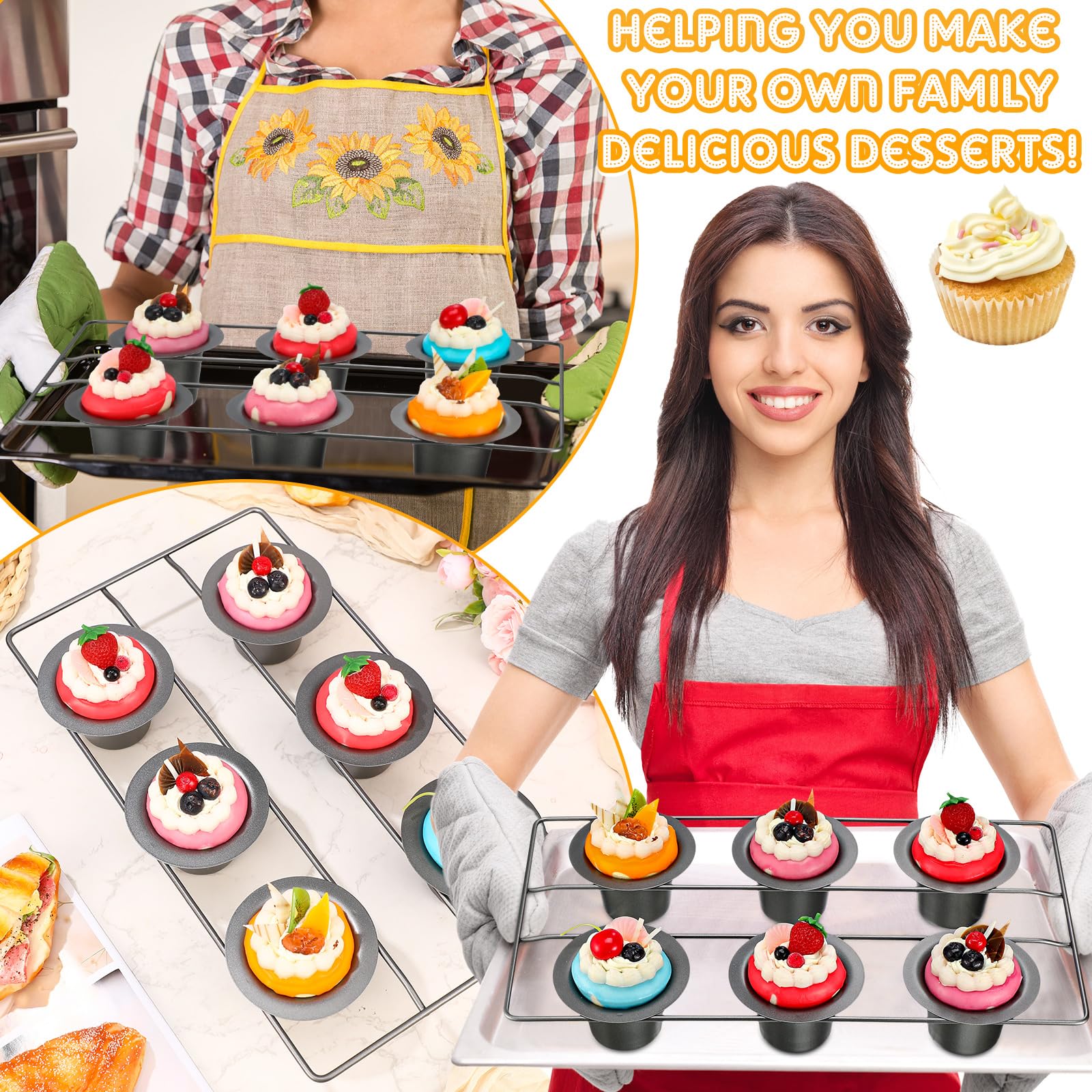 Shellwei 2-Piece Nonstick Popover Pan Set - 12 Cup Muffin Pan for Baking Cupcakes, Quiches, Frittatas & Puddings | Heavy Duty Bakeware for Oven | Perfect for Holiday Baking, Breakfast Pastries & Party Desserts (Gray)