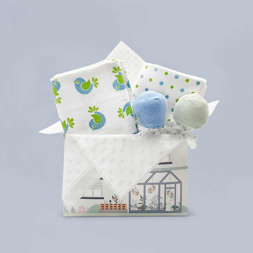 Premium Baby Swaddle Blanket & Soft Cotton Socks Gift Set - Blue | Newborn Essentials for Hospital, Photo Shoots & Nursery Comfort
