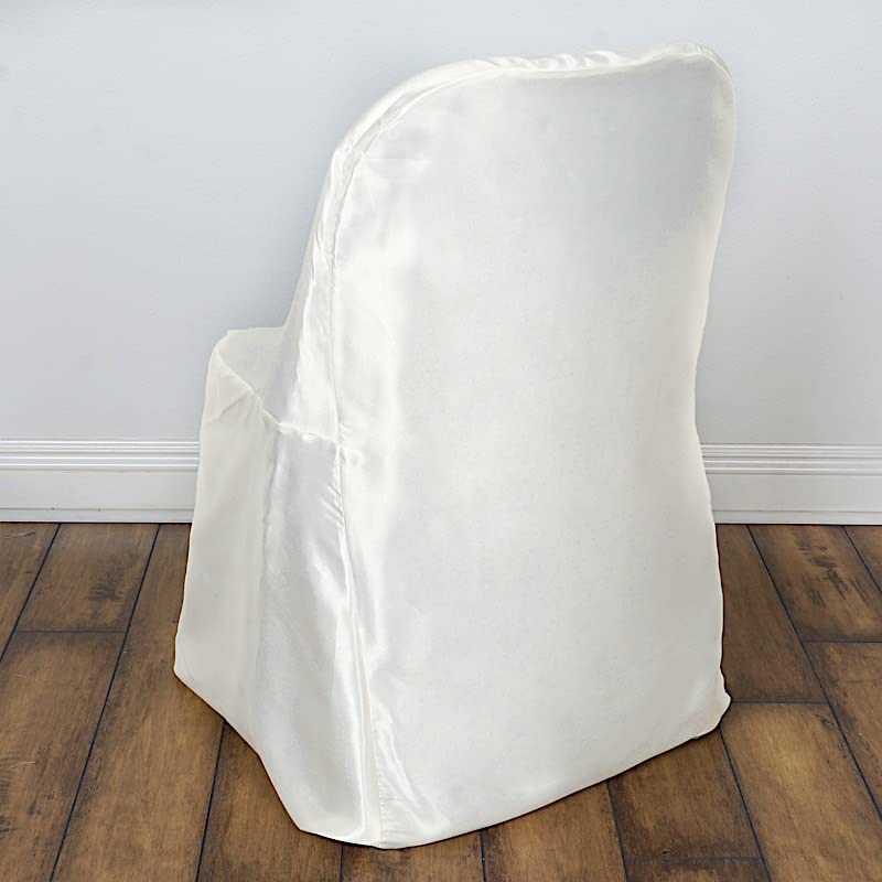 50 Pack Ivory Satin Folding Chair Covers - Elegant Wedding, Party & Reception Decor - Washable Banquet Chair Slipcovers for Dining Ceremonies, Bridal Showers & Special Events