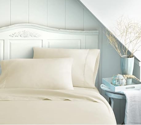 Organic Cotton Bed Sheets Set - Full Size, Ivory, 350 Thread Count, GOTS Certified | Breathable & Comfortable Luxury Sheets for All Seasons | Perfect for Master Bedroom, Guest Room, Dorm or Vacation Home | Machine Washable