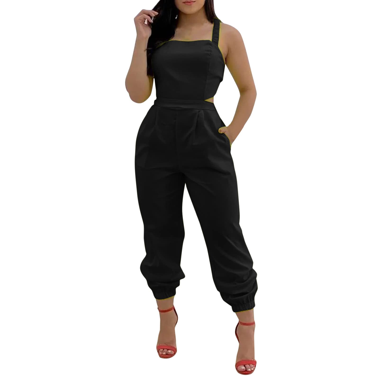 Sexy Backless Jumpsuit for Women - Summer Casual Romper with Elastic Straps & Cross Tapered Design | Perfect for Beach Vacations, Date Nights & Outdoor Parties