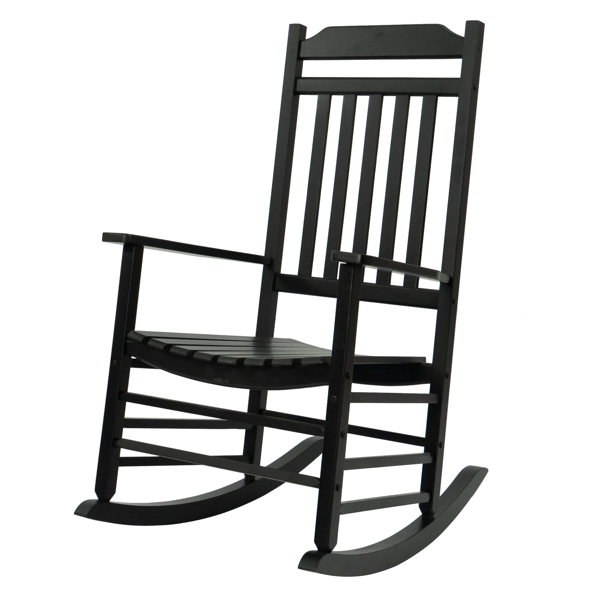 Kozyard Solid Wood High Back Slat Rocking Chair - Outdoor & Indoor Rocking Chair for Front Porch, Patio, Garden, or Living Room - Comfortable Black Wooden Rocker for Relaxation (Perfect for Reading, Sunbathing & Family Gatherings)