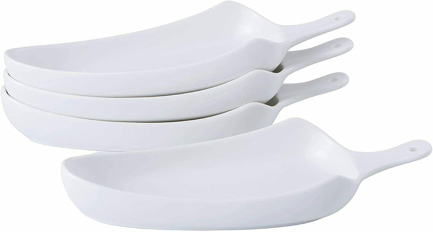 CompreDH 9-Inch White Ceramic Dinner Plates Set of 4 - Durable Lasagna Pans & Kitchen Dishware for Family Dining, Restaurants, and Entertaining
