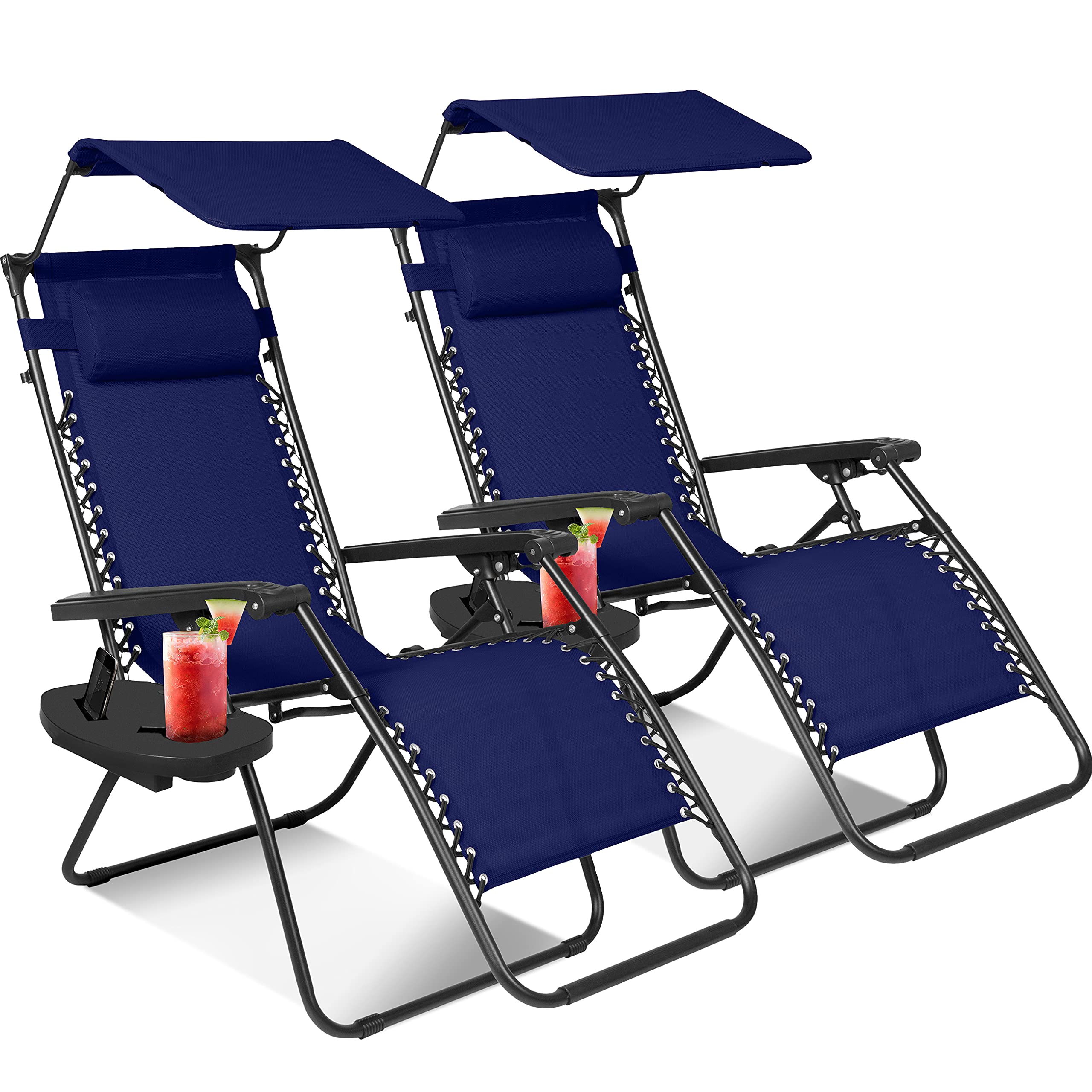 **KEPLIN Zero Gravity Chairs Set of 2 with Adjustable Canopy - Heavy Duty Textoline Fabric for Patio, Garden, Poolside & Outdoor Relaxation - Foldable Reclining Lounge Chairs (Blue with Canopy) - Perfect for Backyard, Beach & Camping**
