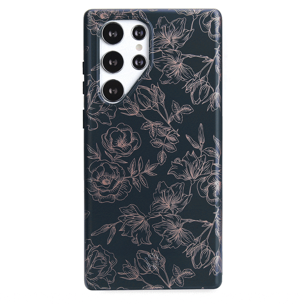 Floral Rose Gold Chrome Samsung Galaxy Phone Case - Elegant Protective Cover for Galaxy S21/S22/S23 - Perfect for Everyday Use & Special Occasions
