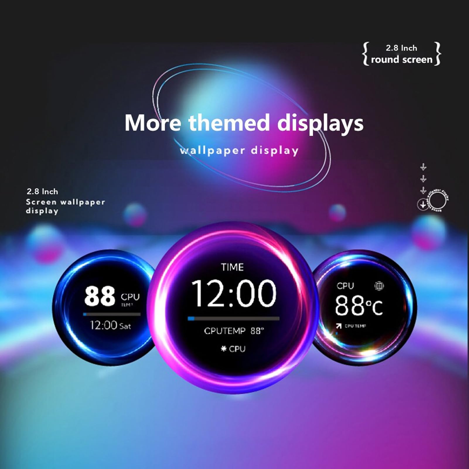 Vomeko 2.8 Inch Computer Temperature Monitor - LCD HD Display with Micro USB, Dimmable Plug & Play PC CPU/GPU Temp Sensor for Water Cooling System - Perfect for Gaming Rigs & Overclocking PCs