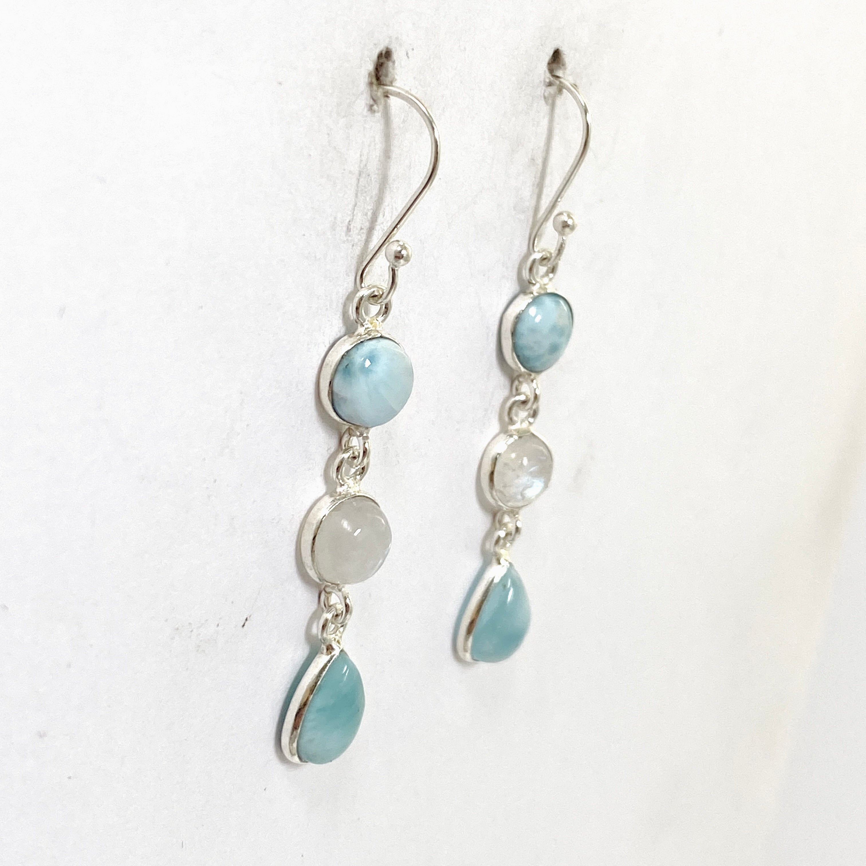 Larimar & Moonstone Dangle Earrings for Women - Handmade Sterling Silver Jewelry - Perfect for Weddings, Parties & Gifts