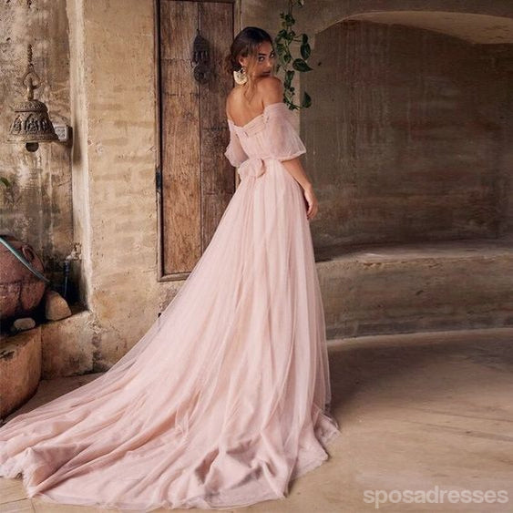 Elegant Pink A-Line Short Sleeve Off-Shoulder Maxi Prom Dress for Women - Perfect for Homecoming, Formal Events & Special Occasions