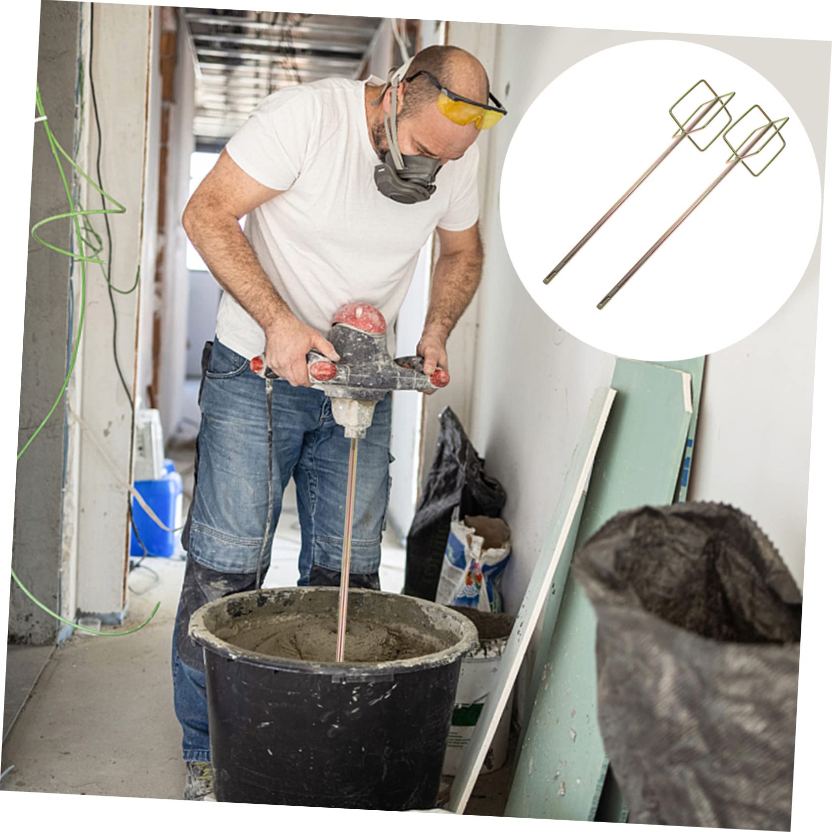 2pcs Durable Cement Mixing Rods for Electric Drill - Heavy Duty Stirring Sticks for Cement, Oil Paint & Grout - Essential Mixing Accessories for Construction, DIY & Home Renovation Projects