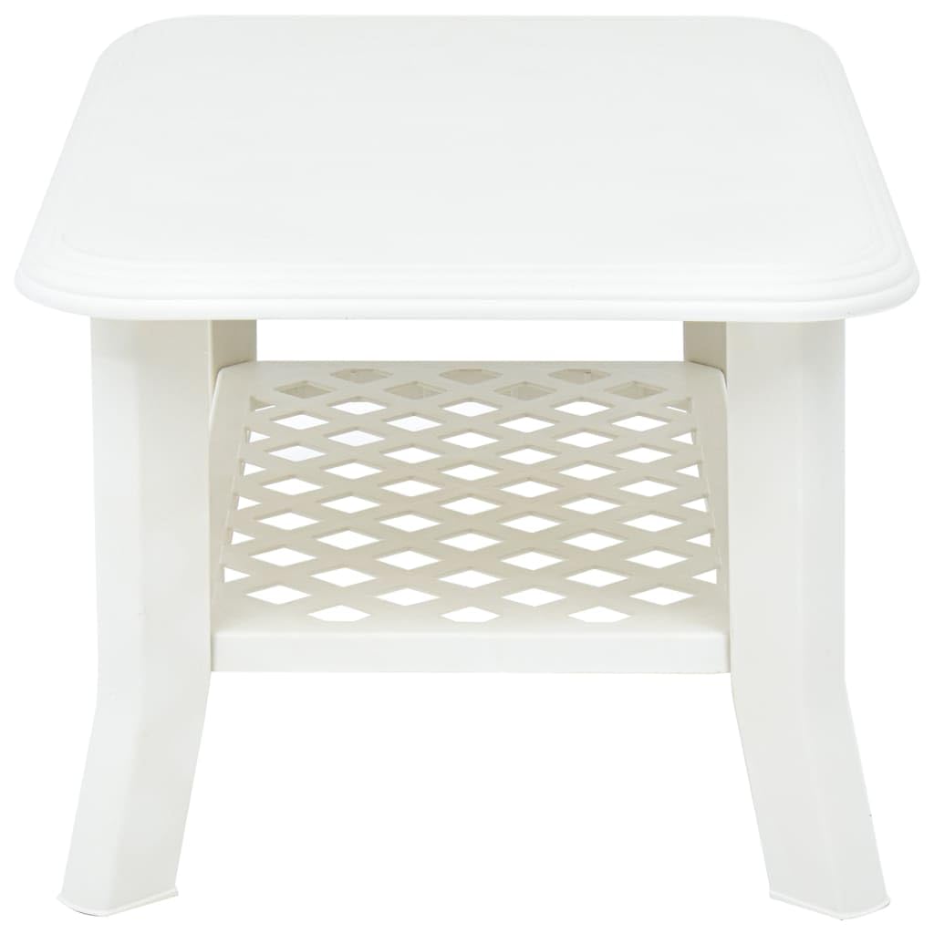 vidaXL White Rectangular Plastic Coffee Table - Weatherproof, Lightweight Outdoor Table with Storage Shelf, Modern Design for Patio, Garden, or Poolside - Low Maintenance & Durable