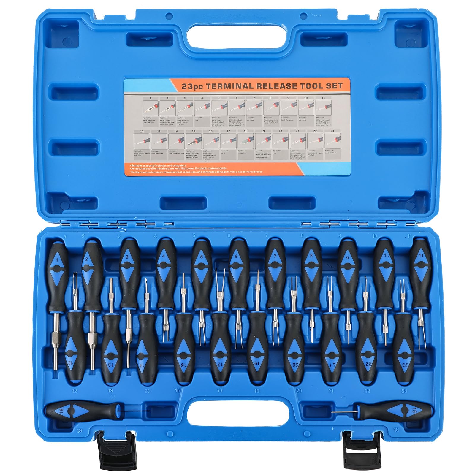 23PCS Universal Terminal Removal Tool Kit - Wire Connector Extractor & Ejector Pin Set for American & Imported Vehicles | Perfect for Auto Repair, Electrical Maintenance & DIY Car Projects