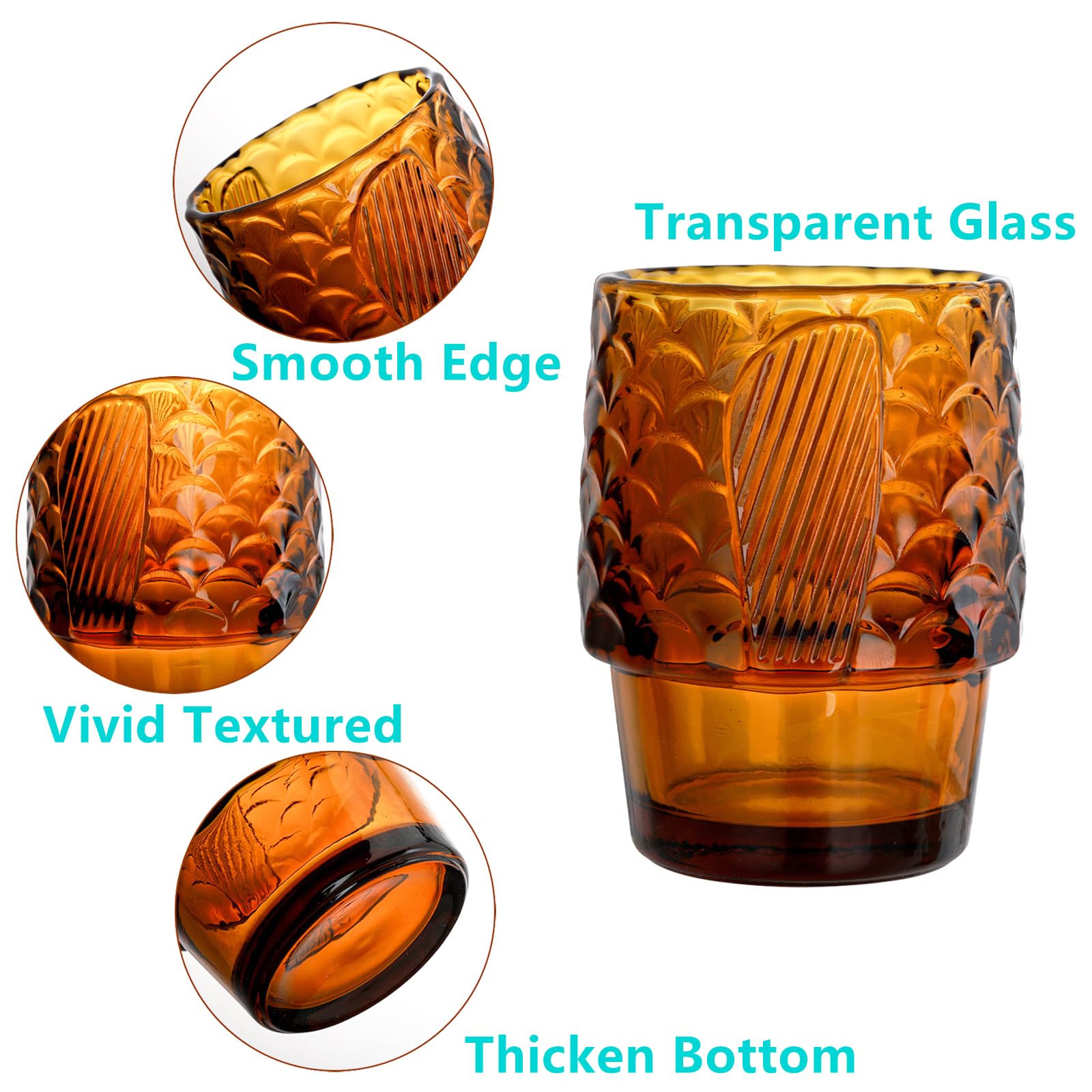 Set of 4 Koi Fish Design Stackable Amber Tumbler Glasses - 16oz Drinking Cups for Juice, Water & Beverages - Durable Nautical Glassware for Home, Party, Bar & Restaurant Use - Perfect for Iced Tea, Cocktails & Summer Drinks