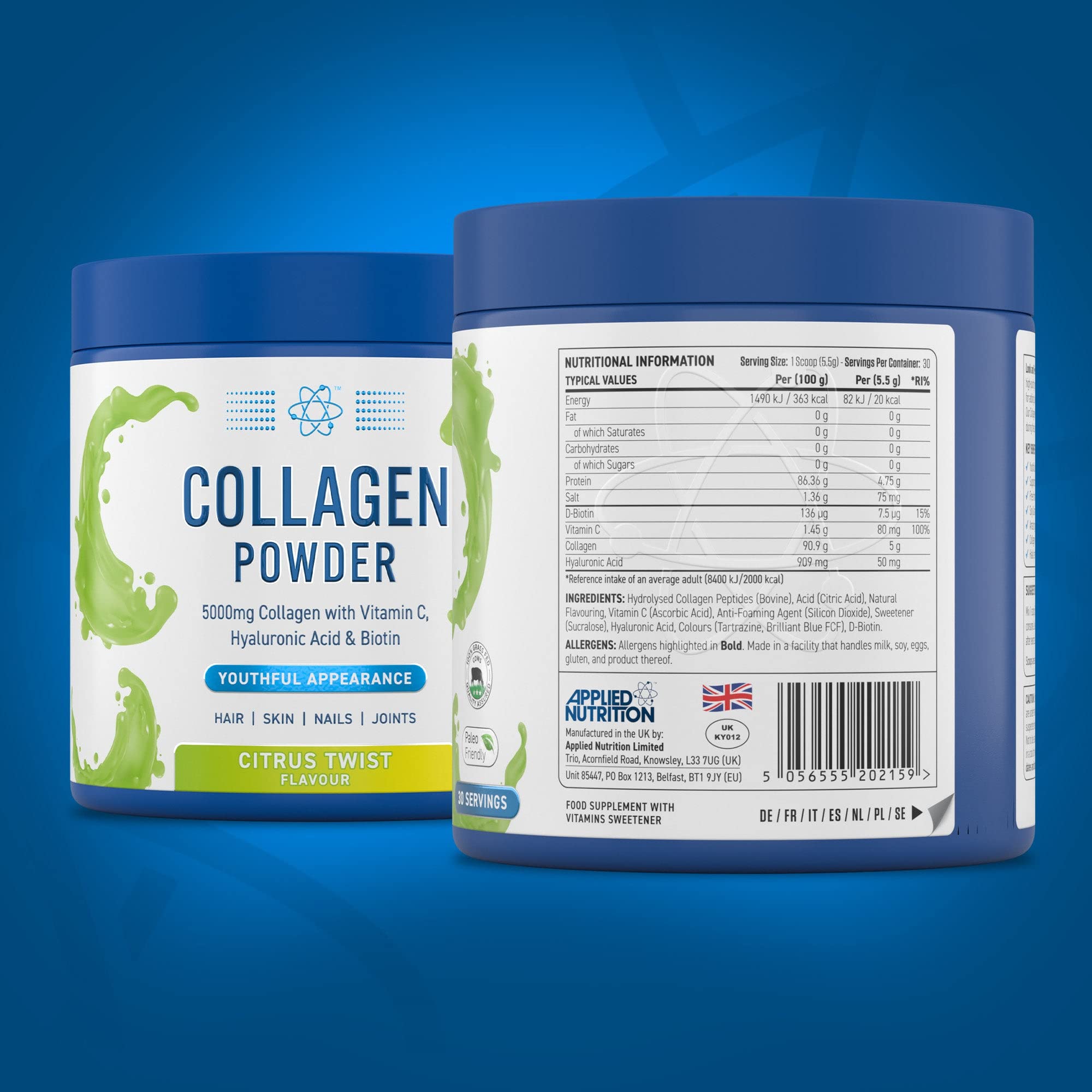 Applied Nutrition Collagen Powder - Citrus Twist 165g | Hydrolyzed Collagen Peptides for Skin, Hair & Nail Health | Perfect for Smoothies, Coffee & Post-Workout Recovery