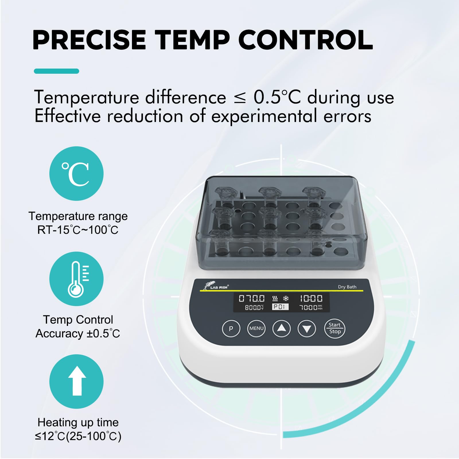 LAB FISH Digital Dry Bath Incubator - Programmable Thermostatic Heater with 1.5ml x 35 Centrifuge Tubes Block | Precise Temperature Control for Laboratory, DNA/RNA Sample Preparation & PCR Testing