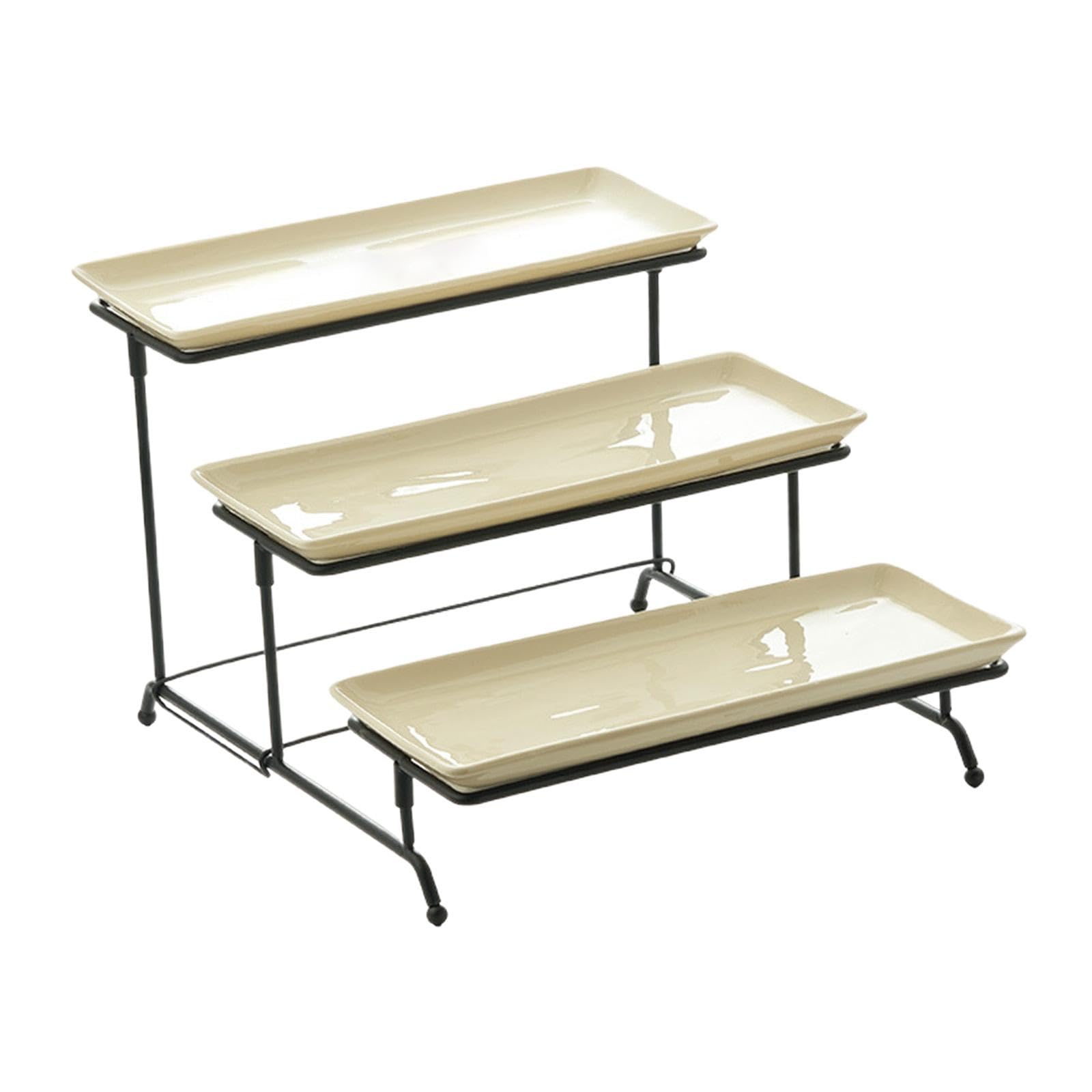 3-Tier Serving Stand - Elegant Appetizer & Dessert Display Tray for Parties, Snacks, Fruit, Macarons, and Cheese - Perfect for Wedding, Baby Shower, and Brunch Buffet - White Plate Set