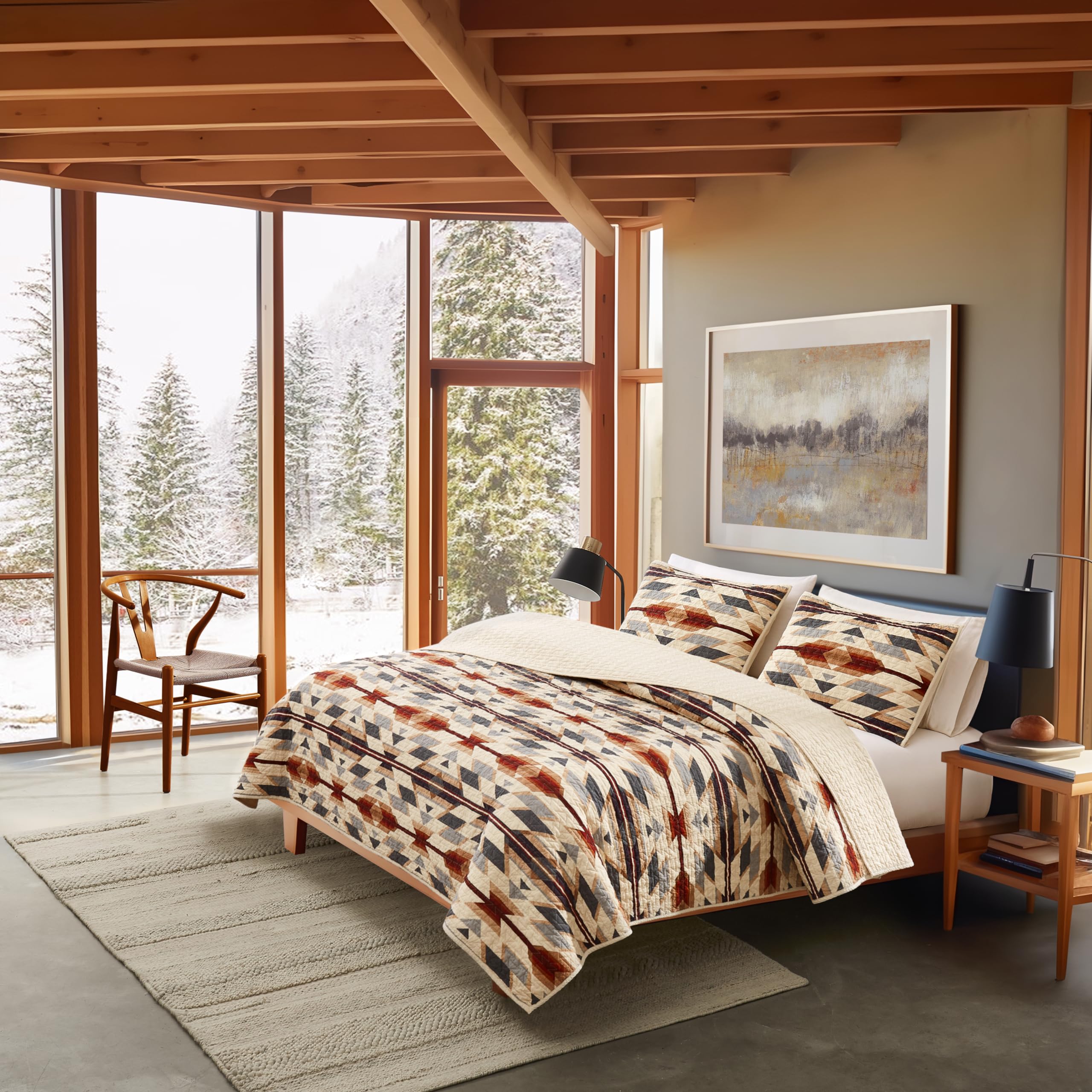 PENDLETON 31721 Prairie Springs Full/Queen Cotton Comforter Set - 3 Piece Western Bedding with Quilt & Pillow Shams - Rustic Home Decor for Cozy Bedroom - Tan - Perfect for Cabin, Lodge & Farmhouse Style