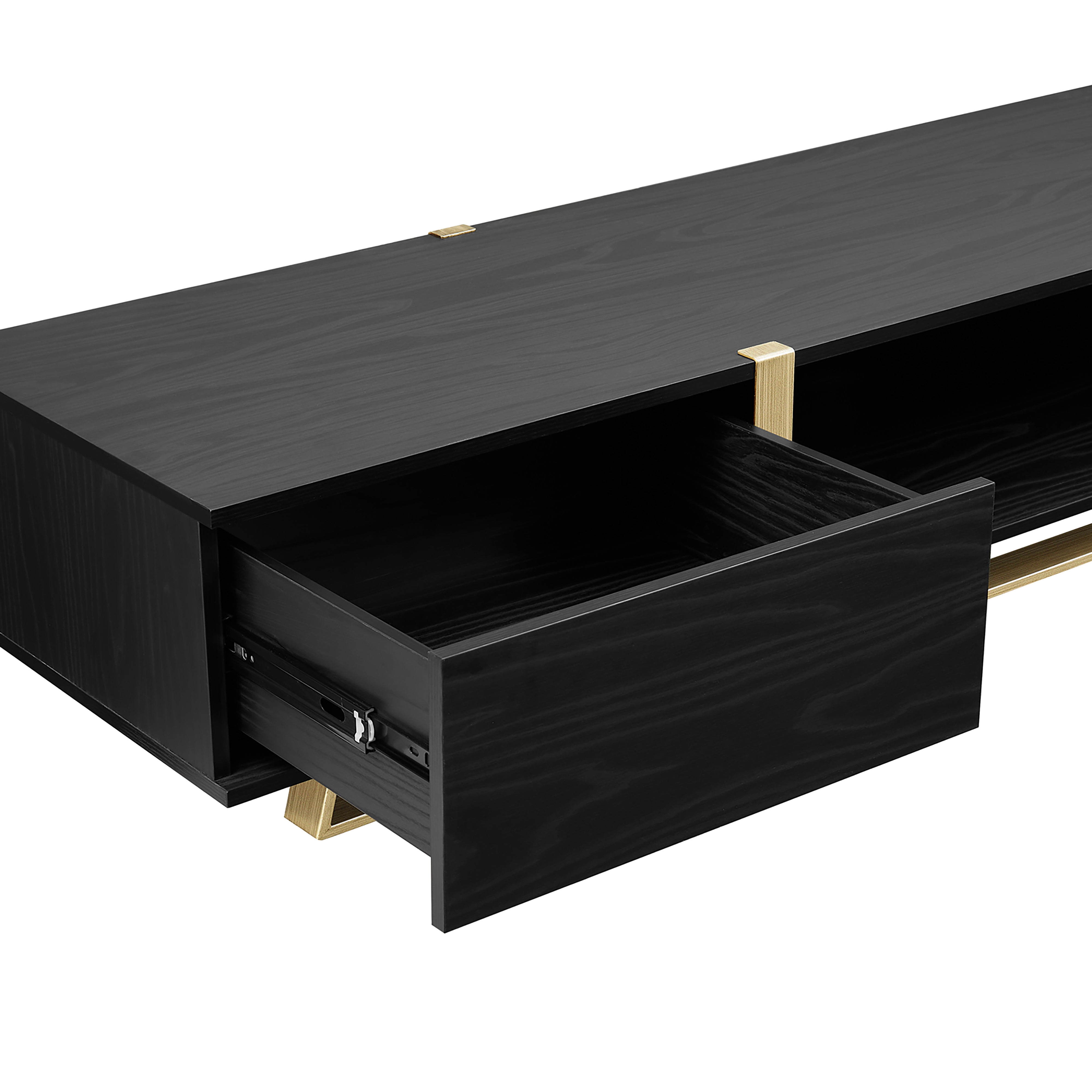 Modern Capri TV Stand 2000mm Low Profile Entertainment Center in Black Oak & Gold - Perfect for Living Room, Home Theater & Media Storage