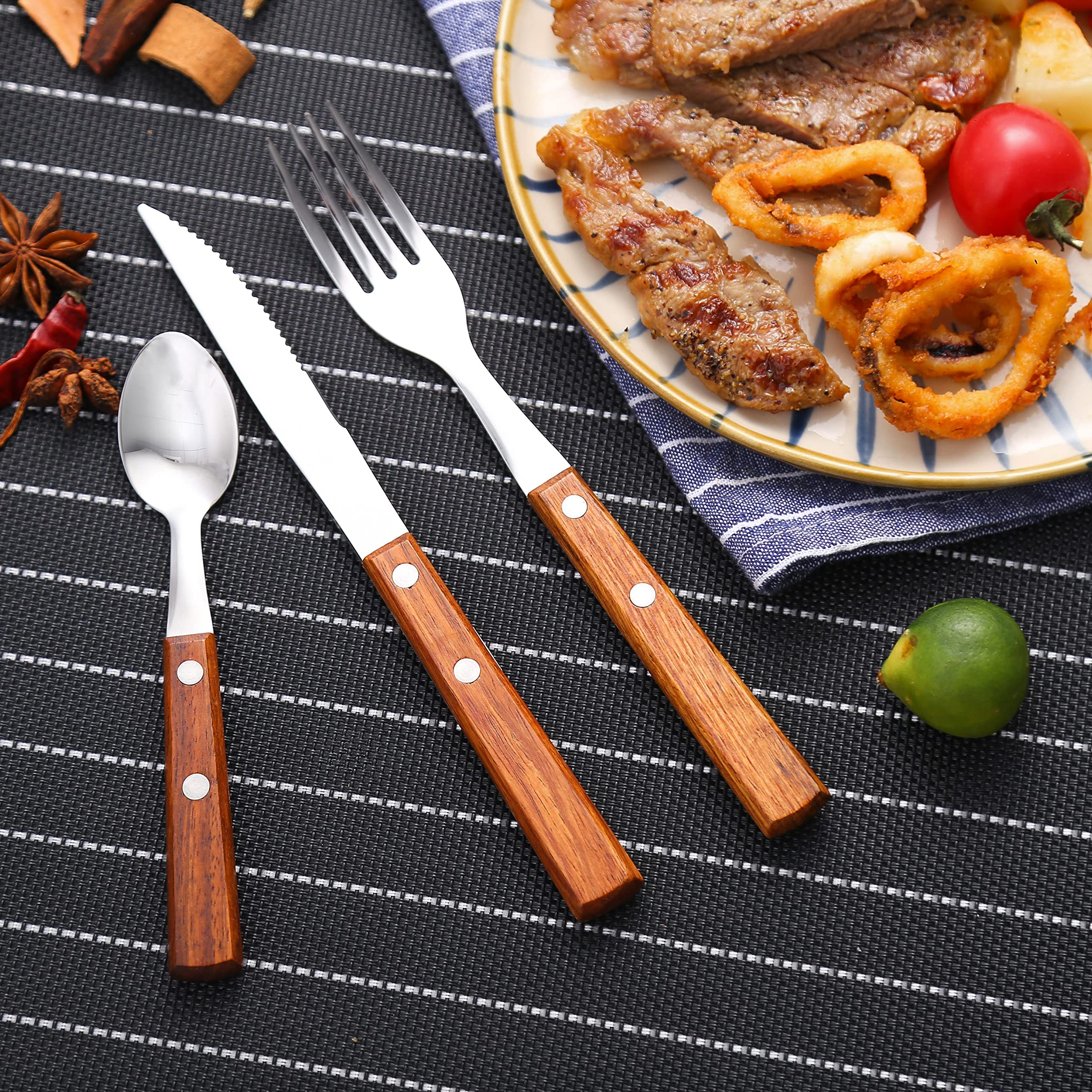 Premium 16-Piece Silverware Set - 4 Place Settings of 18/8 Stainless Steel Forks, Spoons & Knives with Elegant Wooden Handles - Durable Flatware Cutlery Set for Everyday Dining, Dinner Parties & Restaurant Use