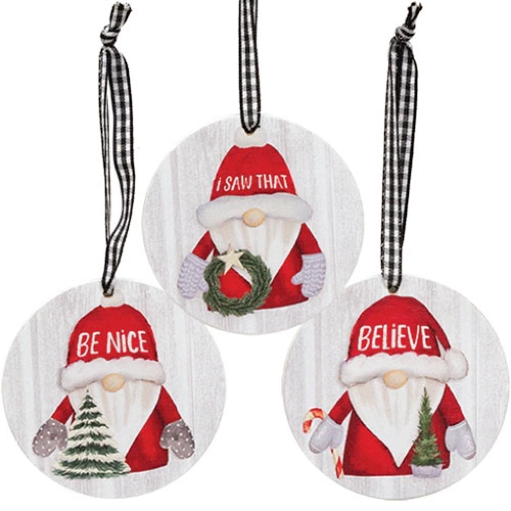 Gnome's Watching Round Wooden Ornament Set of 3 - Rustic Home Decor for Christmas Tree, Garden, and Holiday Display