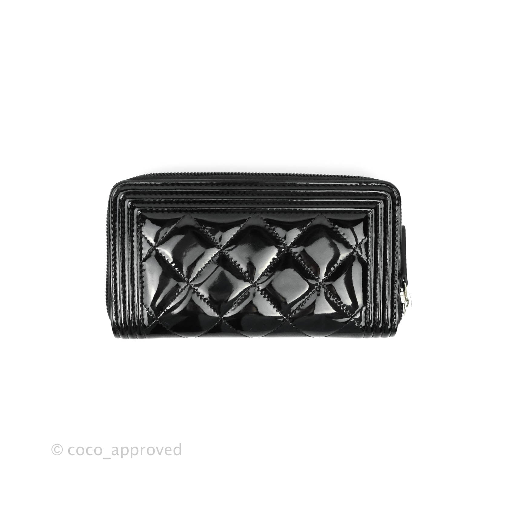 Chanel Boy Quilted Medium Zip Wallet Black Patent Leather - Luxury Designer Wallet for Women, Perfect for Everyday Use & Special Occasions