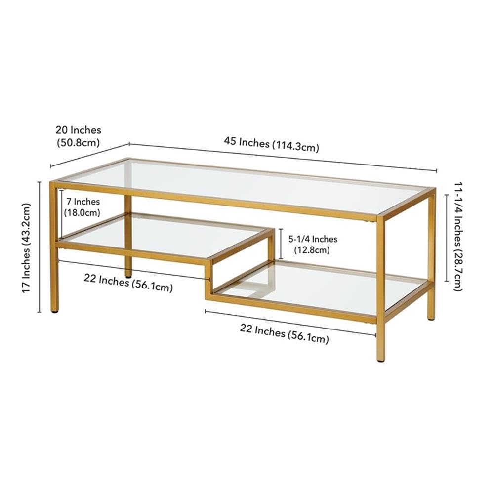 Pemberly Row Metal Double Shelf Coffee Table in Brass and Gold - Modern Living Room Centerpiece for Small Spaces & Home Decor