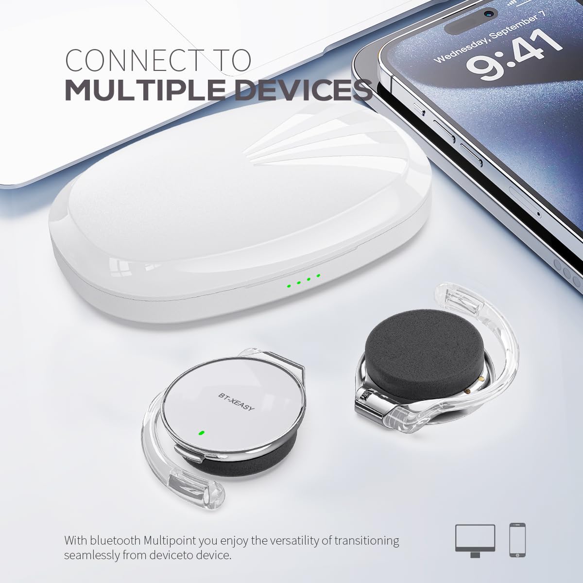 Open Ear Wireless Bluetooth 5.4 Headphones - 52H Playtime, Over-Ear Hooks, Built-in Mic, Dual Device Connection - Perfect for Running, Cycling & Office Work