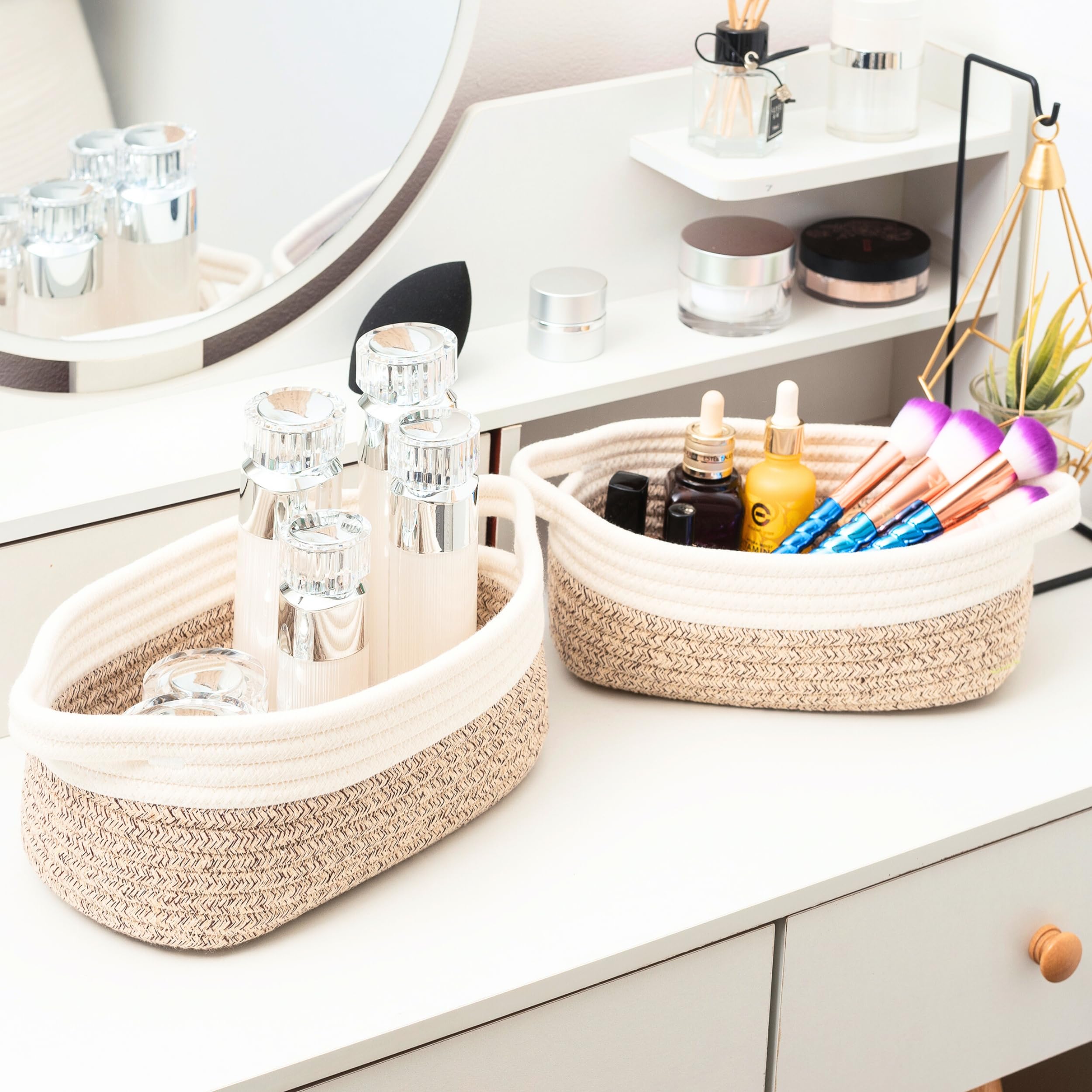 MINTWOOD 5-Piece Woven Storage Basket Set - Small Decorative Organizer for Shelves, Bathroom, Toys & Gifts - Light Brown Dot Pattern - Perfect for Home Organization, Nursery Storage & Pet Supplies