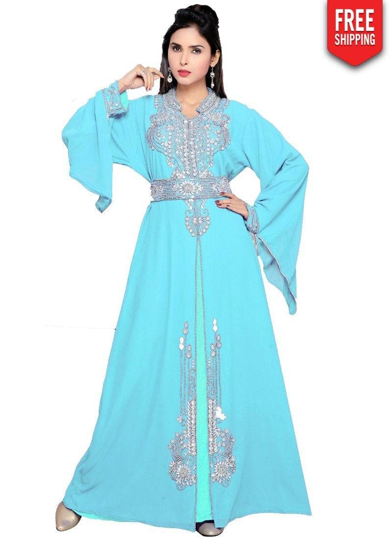 Bell Sleeves Embroidered Kaftan Dress - Bright Floral Boho Maxi Dress for Women | Perfect for Beach Vacation, Summer Parties & Casual Outings