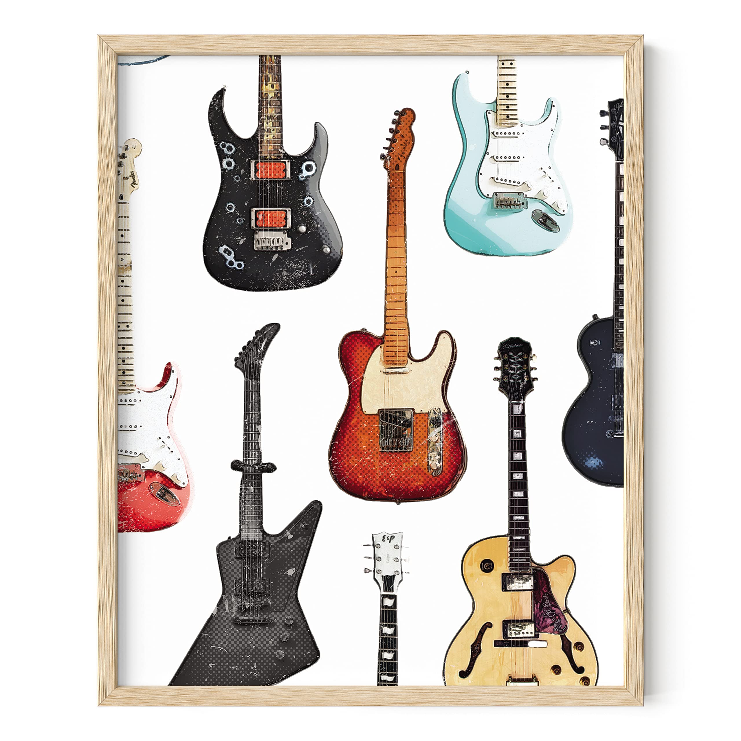 Vintage 90s Guitar Music Poster - Retro Indie Room Decor for Bedroom & Living Room | 16x20 Beige Framed Wall Art | Perfect for Music Lovers & 80s/90s Aesthetic Spaces
