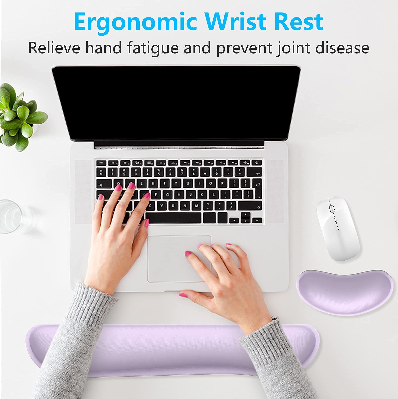 Ergonomic Vanilla Purple Keyboard and Mouse Wrist Rest Set with Extended Gaming Mouse Pad - Comfort Support for Typing & PC Gaming - Perfect for Office, Home & Gaming Setup