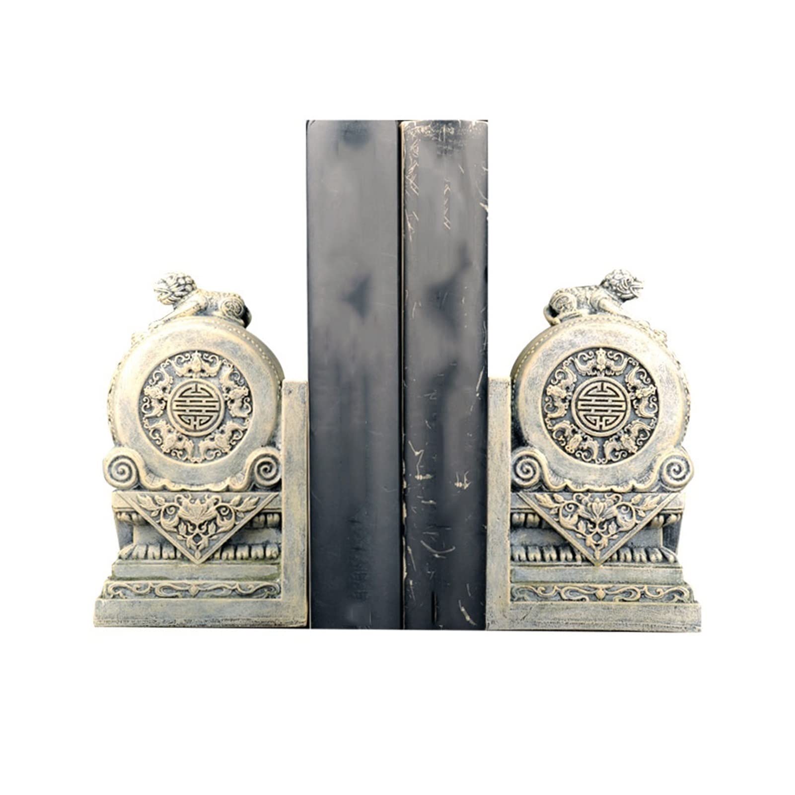 Vintage Chinese Lion Bookends - Decorative Book Stand for Office & Study, Creative Book Storage Solution for Shelves & Desks | Perfect for Home Library, Office Decor & Gift Giving