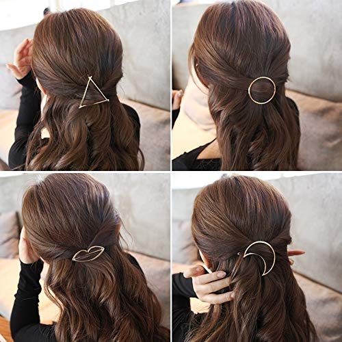 Fashion Women's Alloy Metal Hair Clips Set - 2PCS Triangle & Moon Hairpins for Girls, Hair Accessories Holder (Gold Moon) - Perfect for Parties, Weddings & Daily Styling