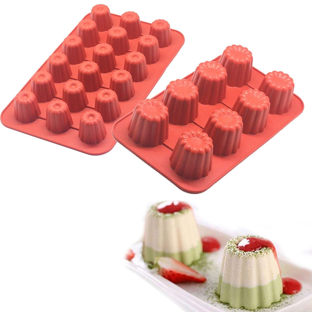 Premium 18/8 Stainless Steel Round Cavity Silicone Non-Stick Cannele Molds - 12-Cup Muffin Cake Pan & Cupcake Baking Tray for Oven - Perfect for French Pastries, Desserts & Homemade Treats