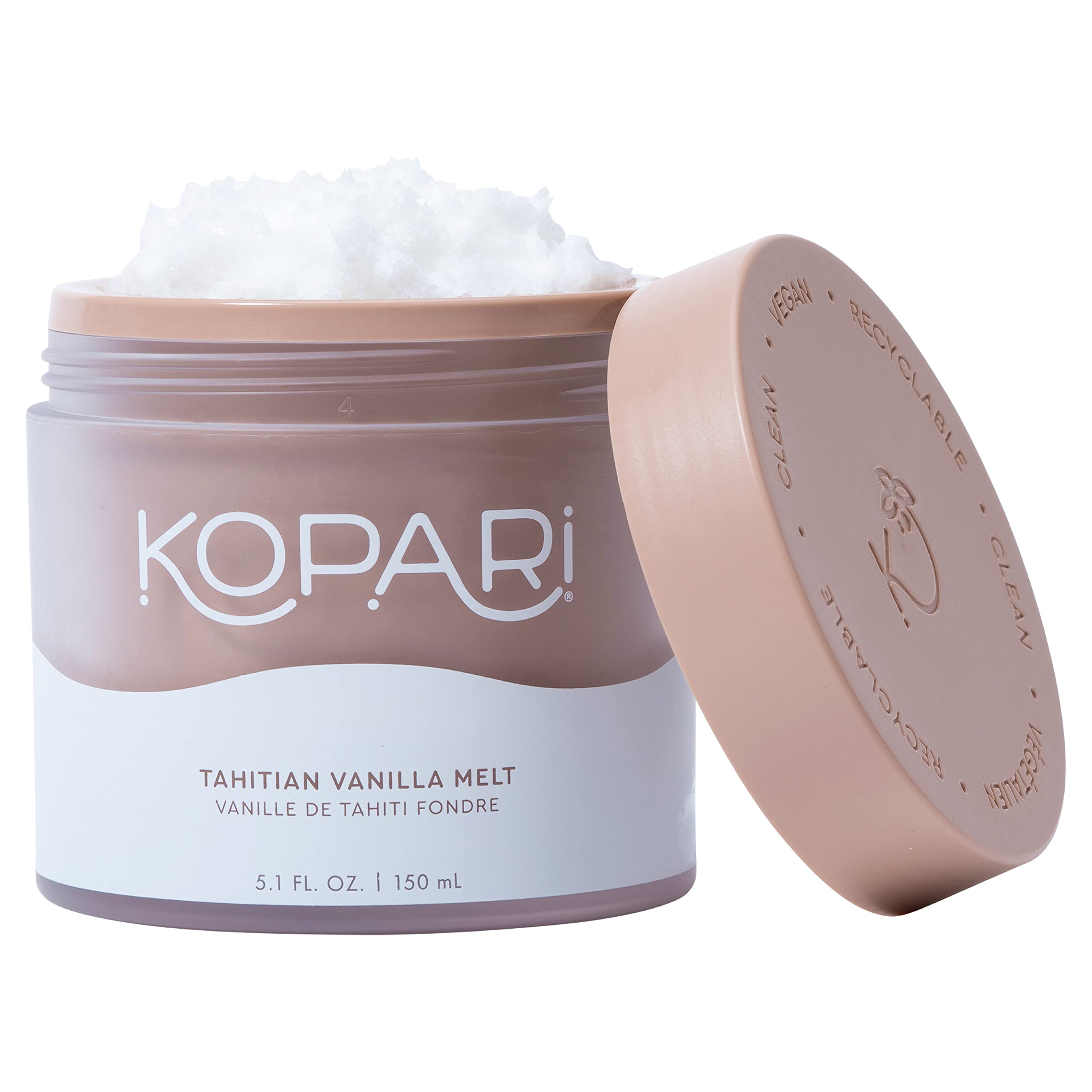 Kopari Organic Tahitian Vanilla Coconut Melt - 100% Unrefined Coconut Oil for Body, Hair & Face | Multi-Purpose Moisturizer | Clean & All Natural Skincare | 5 oz | Perfect for Dry Skin Care, Hydration & Aromatherapy
