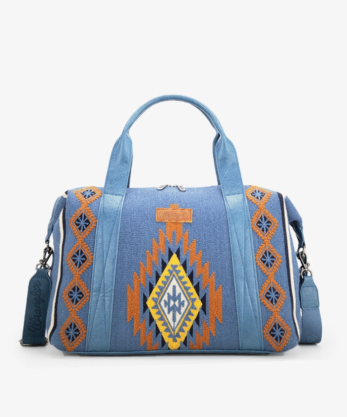 Wrangler Aztec Knitted Trolley Sleeve Duffle Bag - Stylish Travel Duffel with Laptop Compartment | Perfect for Weekend Trips, Gym & Airplane Carry-On