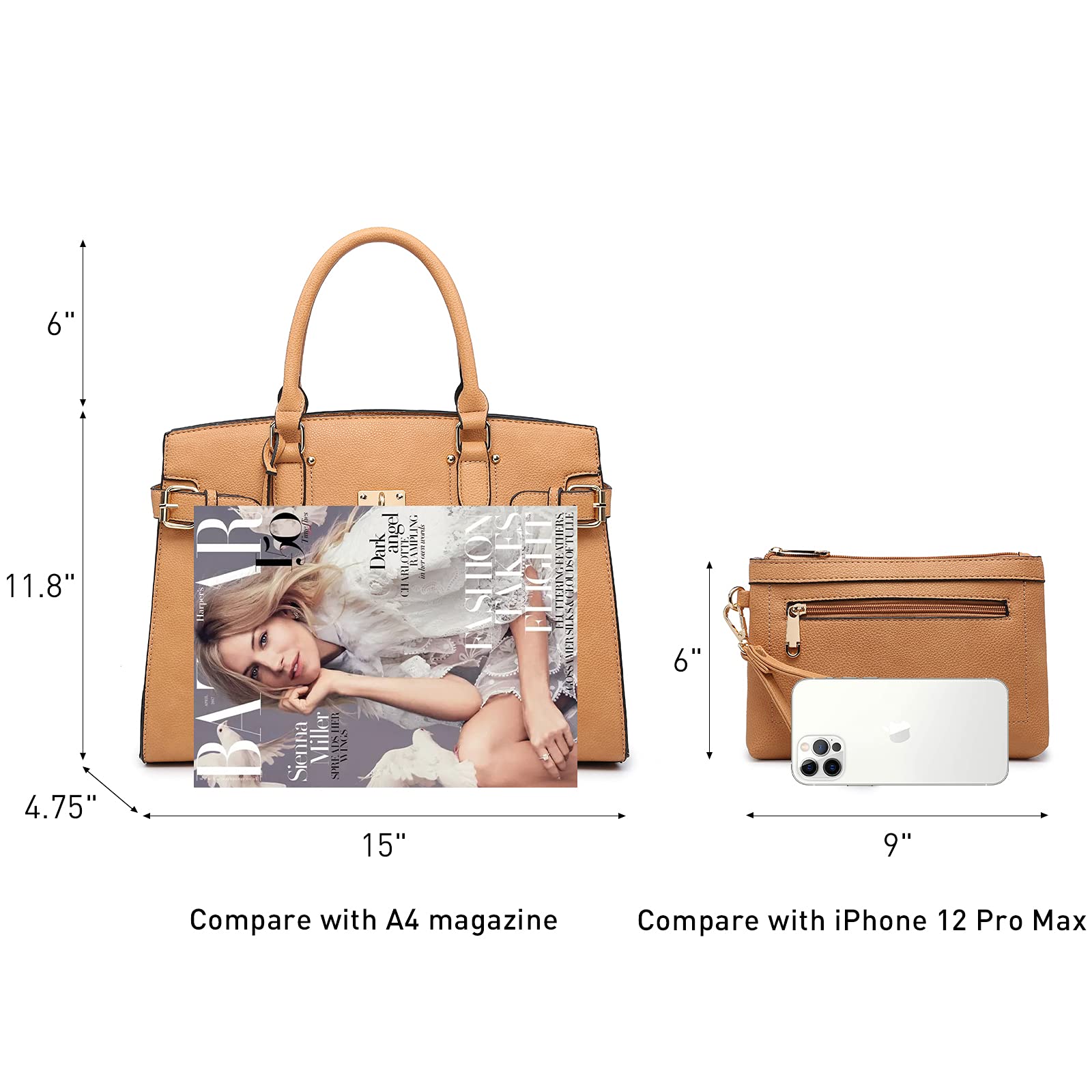 MKP Women's Fashion Satchel Handbags - Top Handle Tote Shoulder Bag with Matching Wristlet Wallet for Work, Office & Daily Use
