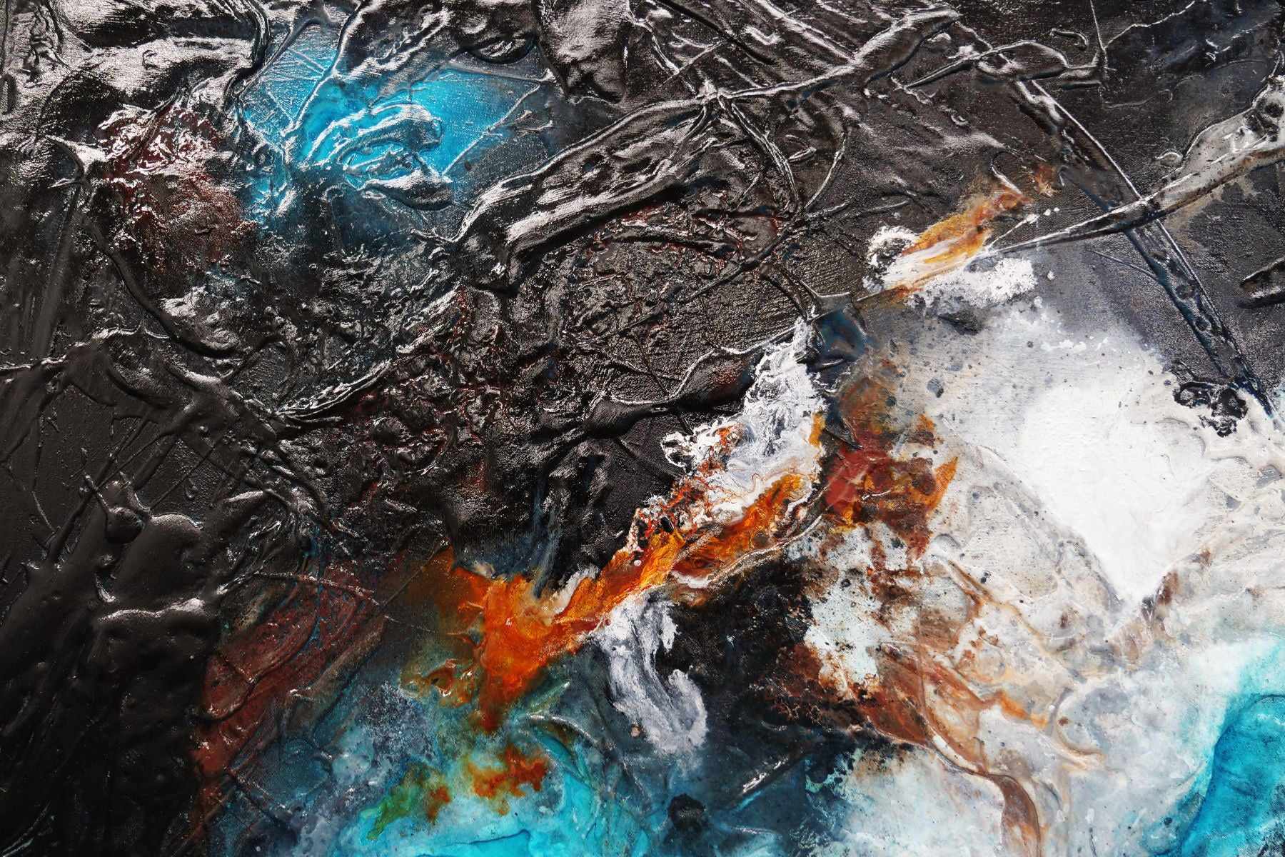 140cm x 100cm Aqua Black Textured Abstract Silk Painting - Modern Wall Art for Living Room, Bedroom & Office Decor