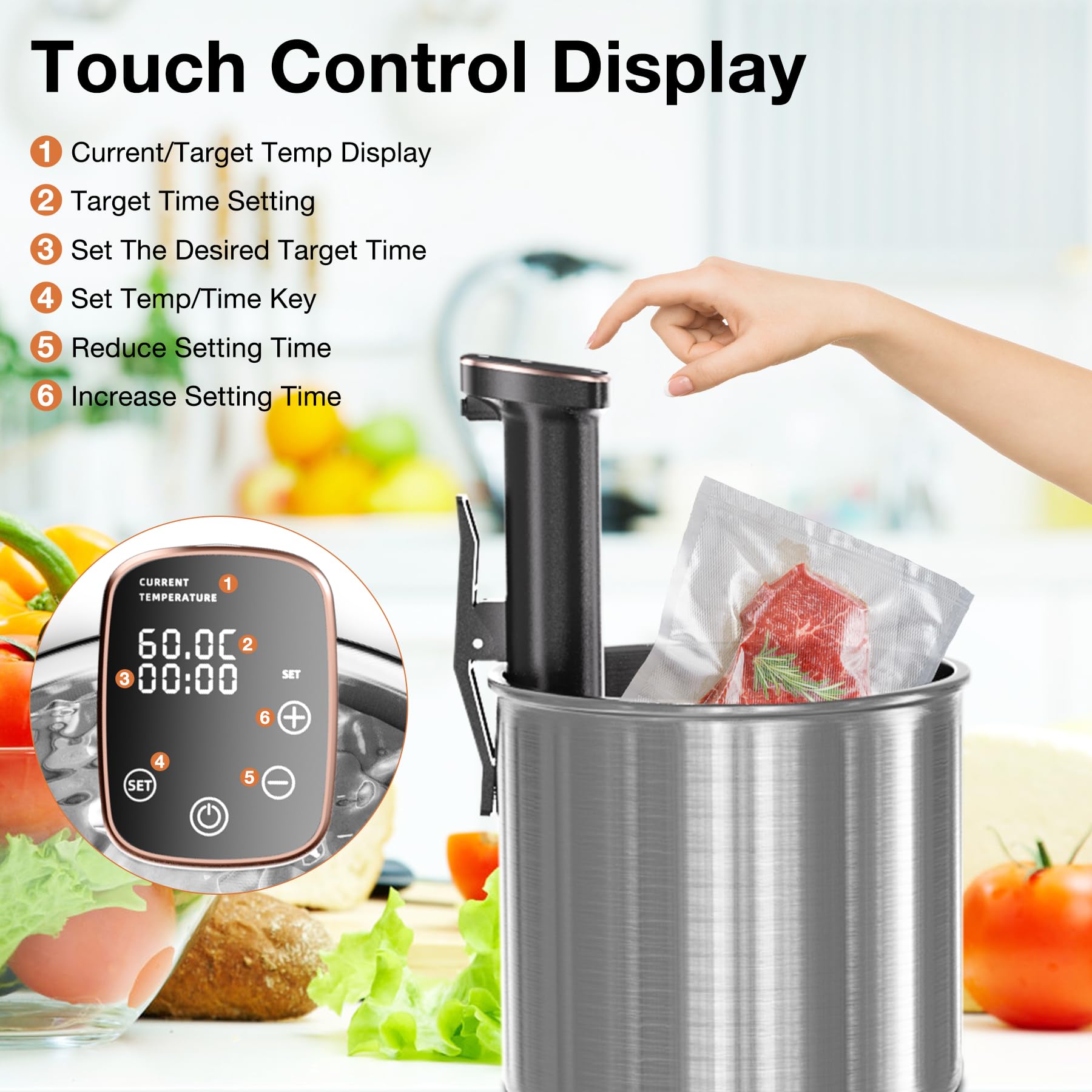1100W Sous Vide Precision Cooker with Digital Timer - Ultra-Quiet Immersion Circulator, Accurate Temperature Control, IPX7 Waterproof & Touch Screen - Perfect for Home Chefs, Restaurant Cooking, and Meal Prep