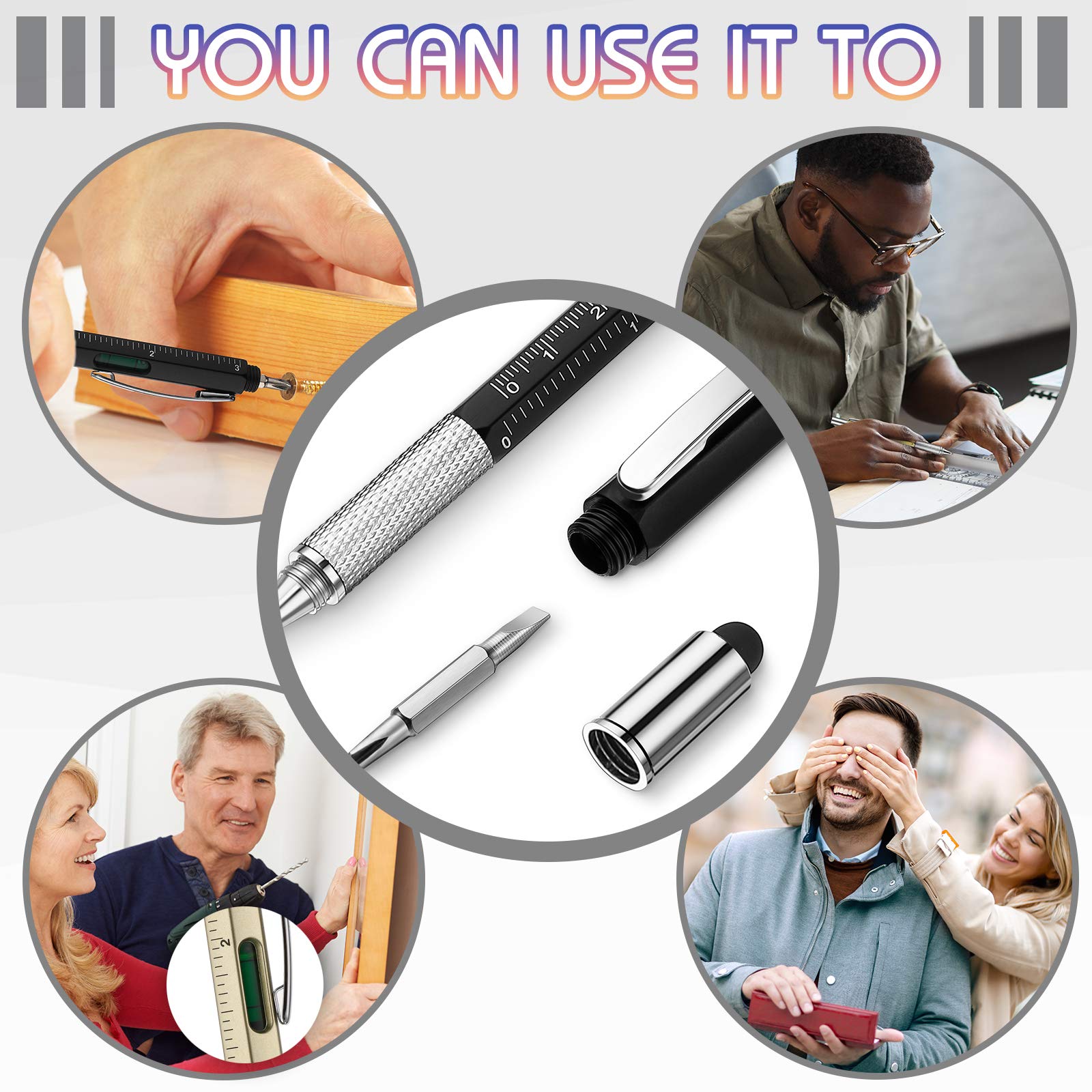 30-in-1 Multifunctional Tech Pen Tool Kit with Ruler, Level Gauge, Ballpoint Pen, Stylus, Screwdrivers - Perfect Christmas/Birthday Gift for Men, Dad, DIY Enthusiasts - Ideal for Office, Home Repairs, and Everyday Carry (EDC)
