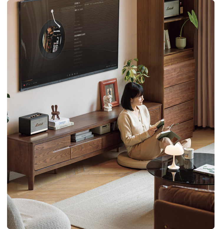Solid Oak Wood Nordic TV Stand with Storage - Modern Living Room Entertainment Center for TV, Gaming & Media Storage