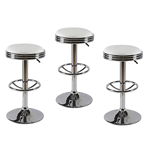 Home Square 3-Piece White Adjustable Faux Leather Bar Stool Set - Perfect for Kitchen Islands, Breakfast Bars & Home Bars