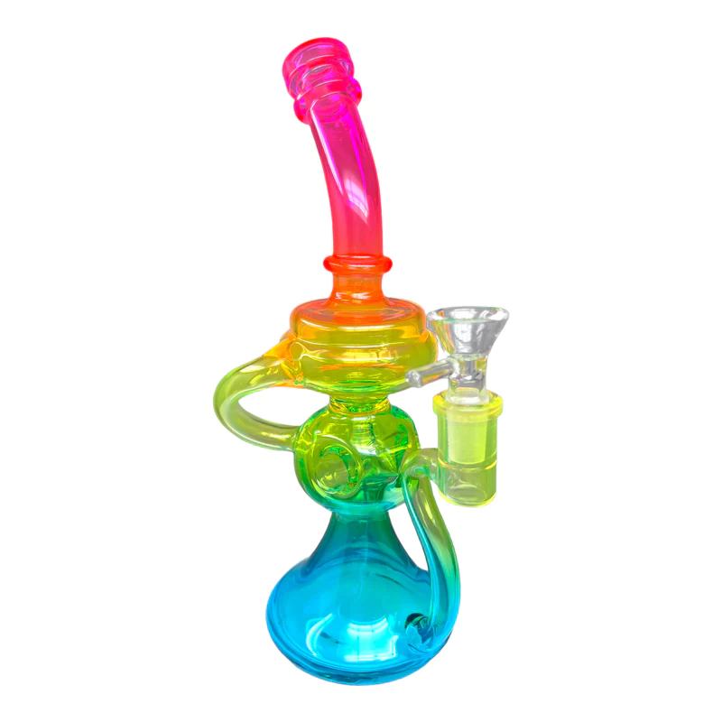Premium Rainbow Glass Recycler Dab Rig with 14mm Regular Bowl - Perfect for Concentrates, Oils & Smooth Hits | Ideal for Home Use, Parties & Relaxation