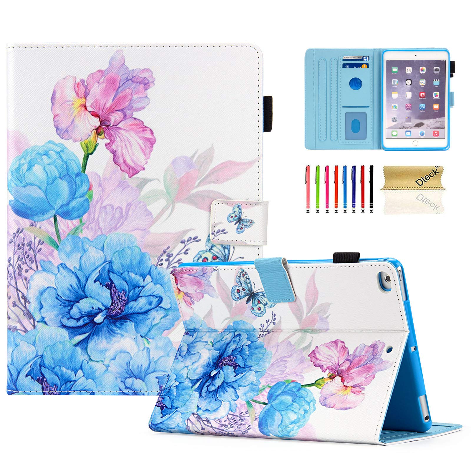 Dteck PU Leather Wallet Case for iPad 9.7 Inch (2017/2018) - Protective Stand Cover with Auto Wake/Sleep for iPad Air/Air 2/5th/6th Gen - Vibrant Floral Design | Perfect for Work, Travel & Home Use