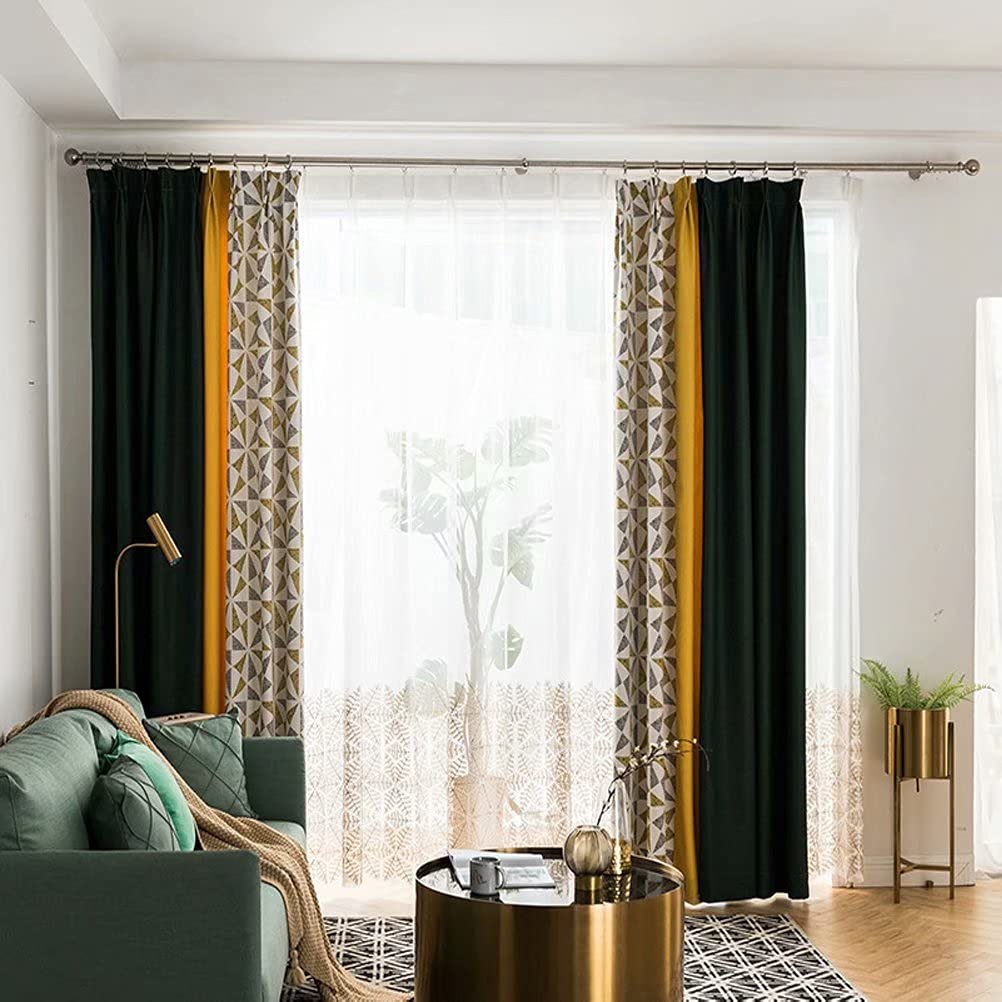 MacoHome Green Textured Linen Blackout Curtains - Thermal Insulated Room Darkening Drapes with Color Stitching (100